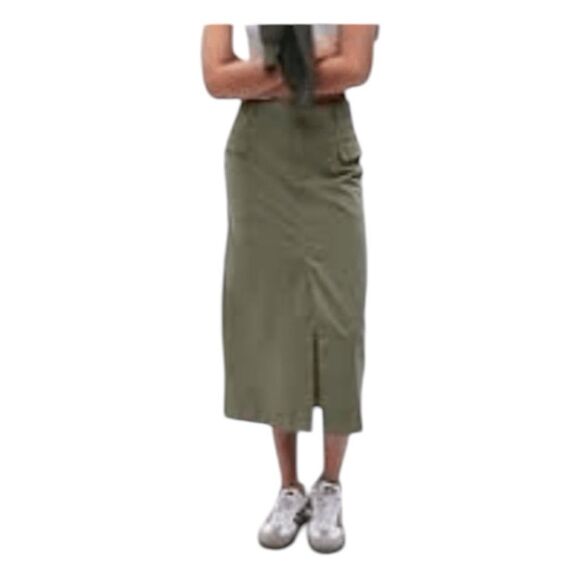 Gap Cargo Utility Midi Skirt Mesculen Green Stretch Knit Front Slit 29 / 8 - Picture 1 of 4